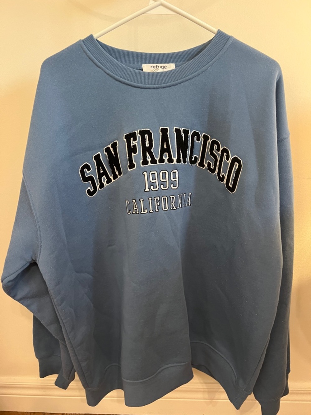 refuge Dusty Blue 'San Francisco 1999 California' Crewneck Sweater